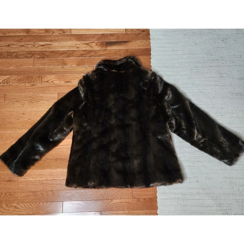 Midnight Velvet Faux Fur Jacket XL Brown Pockets Evening Winter Outerwear Prep